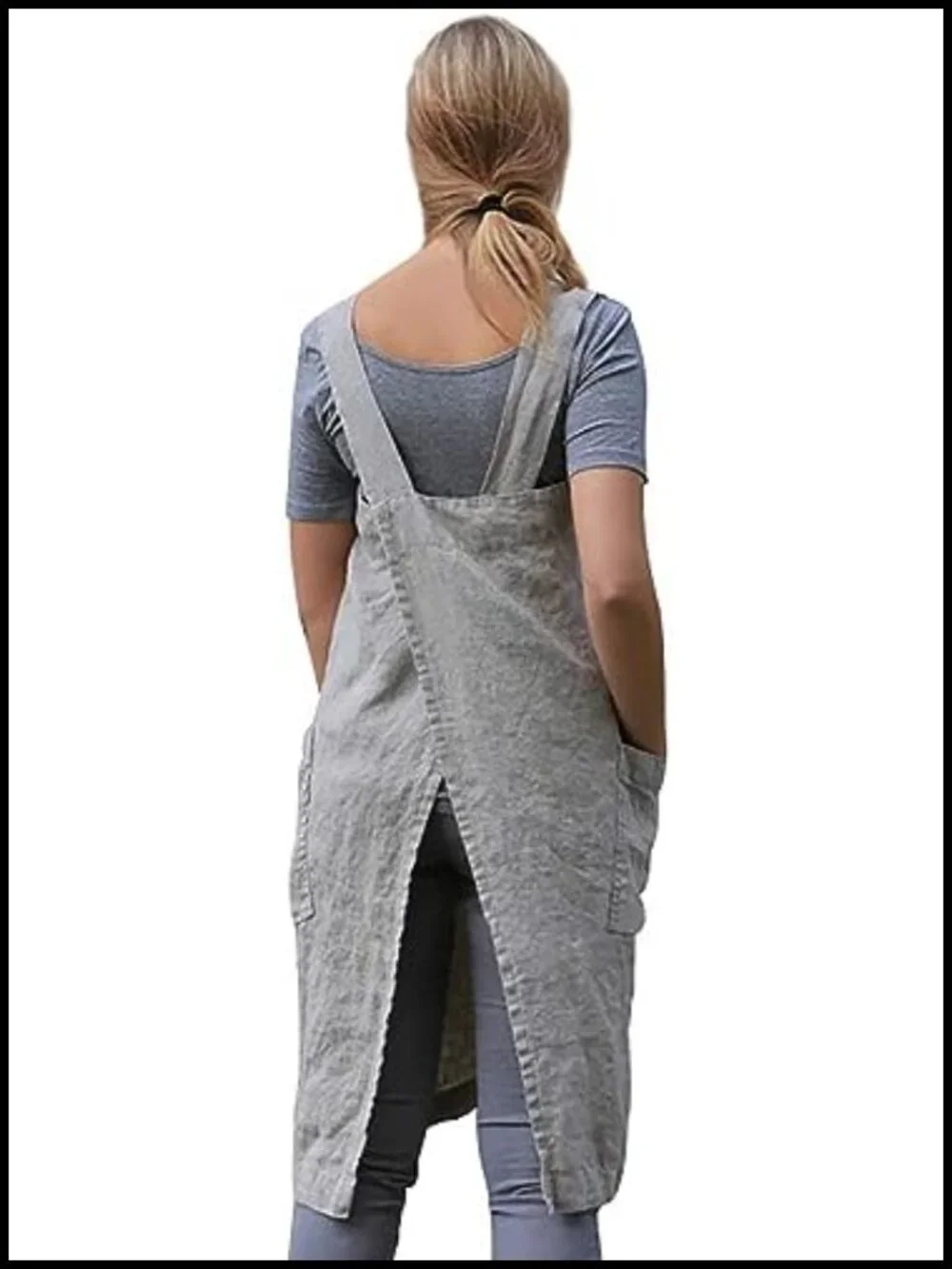 Cotton Linen Pinafore Apron Cross Back with Pockets Plus Size